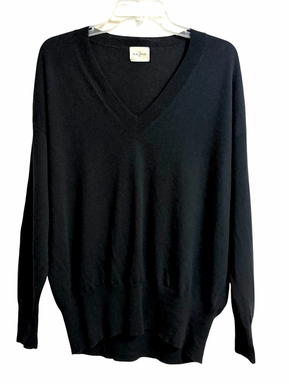 Le Kasha Minimalist Organic Cashmere V Neck Sweater Mens M/L Black Old Money